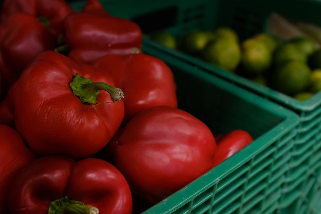 Boxes of red peppers