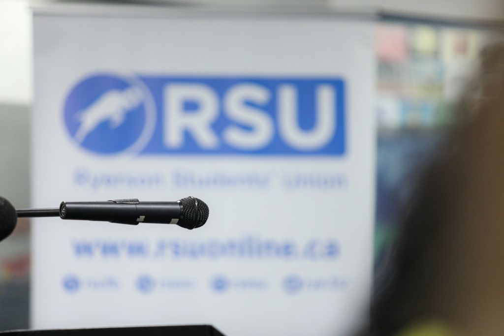 Microphone with RSU banner in background