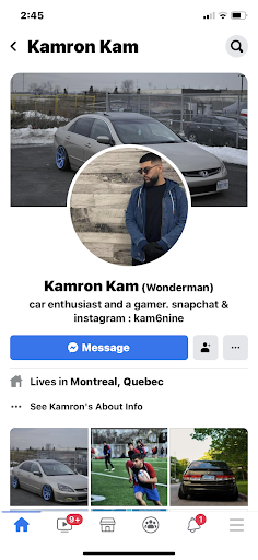 a screenshot of a Facebook profile of an individual named Kamron kam